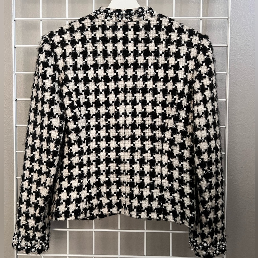 ECI Houndstooth Wool Blazer Pearl Embellished - Picture 7 of 13